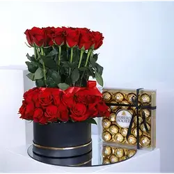 Large Box Of Flowers With Ferrero Chocolate