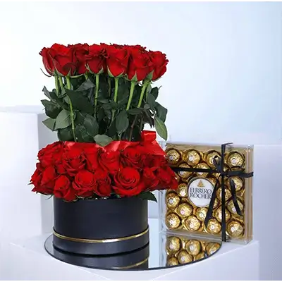 Large Box Of Flowers With Ferrero Chocolate