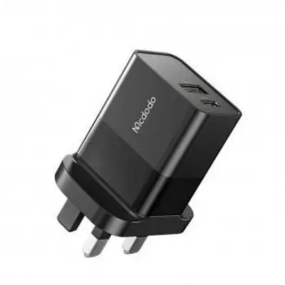 MCDODO CH-130 PD 20W Fast Charging Adapter USB+Type-C Dual Port Wall Charger - Black/UK Plug