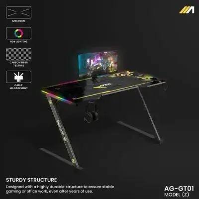 AGGT01 Gaming Table Z-Shaped Black - 180cm