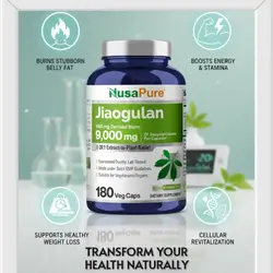 NusaPure Jiaogulan 20:1 Extract, 450 mg Equivalent to 9,000mg 180 Capsules| Powerful FAT Burner