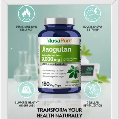 NusaPure Jiaogulan 20:1 Extract, 450 mg Equivalent to 9,000mg 180 Capsules| Powerful FAT Burner