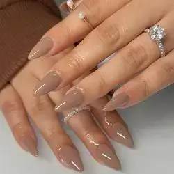 Elevate Your Style With 24pcs Long Almond Shaped Brown Fake Nail Set, Fit Perfectly Press On Nails Manicure Kit Nail Supplies