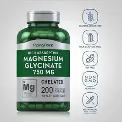 PIPING ROCK Magnesium Glycinate, 750 mg, 200 Quick Release Capsules