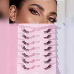 7pairs Cat Eye Cross And Transparent Stem Short Style Natural False Eyelashes
