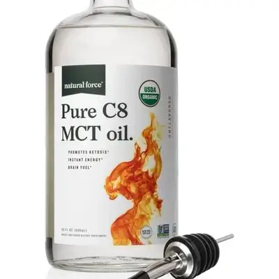 Natural Force Organic Pure C8 MCT Oil – Liquid MCT Oil in Glass Bottle Container – Concentrated Caprylic Acid – Keto, Paleo, Kosher, Vegan & Non-GMO – Lab Tested for Quality and Purity, 32 Ounce
