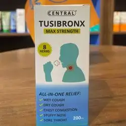 tusibronx max strength 8 herbs all-in-one relief ; wet cough , dry cough , chest congestion , stuffy nose , sore throat 200ml _central