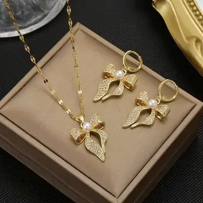 Necklace With Butterfly Knot Earrings