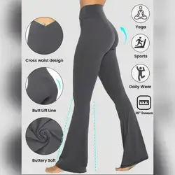 High-Waisted Flare Yoga Leggings For Women, Tummy Control Wide Leg - XS