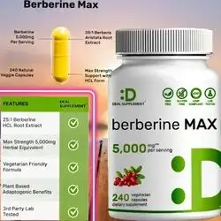 Berberine Max, Berberine with Turmeric, 5,000mg Per Serving, 97% Ultra Pure Berberine HCl, 20:1 Turmeric Root Extract, blood sugar & glucose, diabetes, cholesterol, weight management, digestive system, 240 Caps berberine