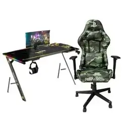 GAMING TABLE A SHAPED AGGT 120CM + Playstation Gaming Chair With Foot Rest (Solder) F-076A