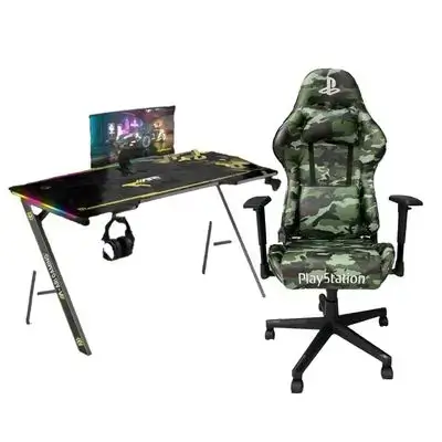 GAMING TABLE A SHAPED AGGT 120CM + Playstation Gaming Chair With Foot Rest (Solder) F-076A
