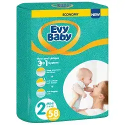Evy Baby Diapers size 2 - From (3-6 Kg) - 58 Pieces