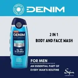 Denim Performance Nourish Body And Face Wash- Vitality- 400Ml For Men