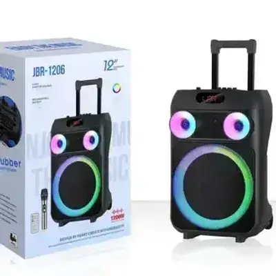 JBR-1206 12 Inch Portable Stereo Bass Wireless Karaoke Speaker with Mic RGB Light Active Woofer Trolley Outdoor DJ Party Speaker