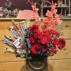 Candy and Red Flower Arrangement