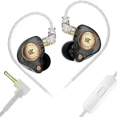 KZ EDX Pro 2 IEM with Mic Earphones with 10mm Dynamic Drive Cable with 3.5mm Plug (Black)