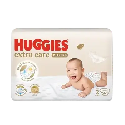HUGGIES Extra Care Diapers Size 2 from 4-6kg 64 Diapers _ Kimberly-Clark