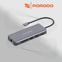 Porodo 9in1 USB-C Hub Type-C PD 100W HDMI Ethernet USB SD Card 3.5mm Aux - Gray