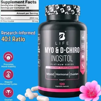 Myo-Inositol & D-Chiro Inositol, 40:1 Ratio, Hormone Balance for Women, Inositol, Myo Inositol, D Chiro Inositol, Vitamin B8, 120 Caps inositol