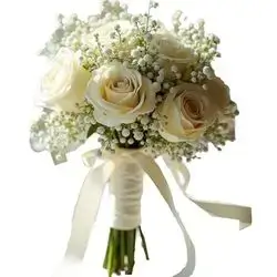 White Rose Bouquet With Gypsum