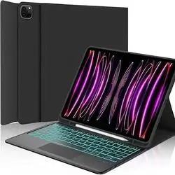 iPad Pro 12.9 Case with Keyboard - Keyboard with Touchpad Magnetic 7 Colour Illuminated QWERTZ Magic Trackpad Type Keyboard Case for iPad Pro 12.9 Inch 2022 (6th/5th/4th/3rd Gen)