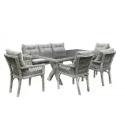 Mirpa Rattan Table+4 Chairs+3-seat Sofa - Gray