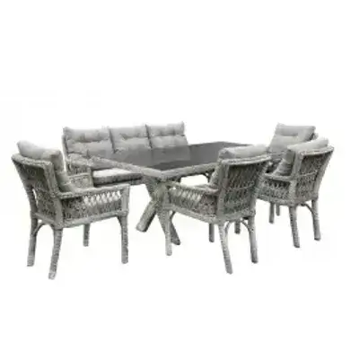 Mirpa Rattan Table+4 Chairs+3-seat Sofa - Gray