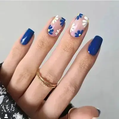 24 PCS Blue Short Square Shape Press on Nails, Artificial Fake Nails