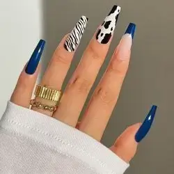 24pcs/set Medium Long Gradient Artificial Nails With Simple Black And White Cow