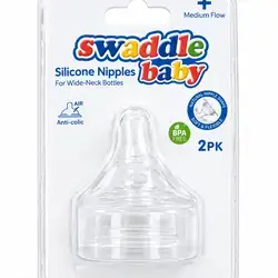Swaddle baby silicone nipples for wide-neck bottle medium flow 2pcs