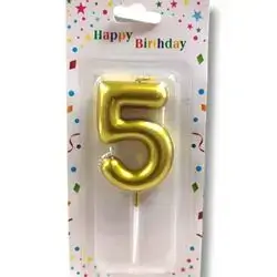 Gold Number 5 Birthday Candle for Cake