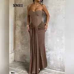 Women's Elegant Party Bodycon Maxi Dress, Sleeveless Strapless - Large