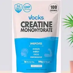 Vocks Creatine Monohydrate Powder - Creatine Supplement, Micronized Creatine, Creatine Powder - Unflavored & Gluten Free, 5g per Servings, 500g (1.1 lbs), 100 Servings