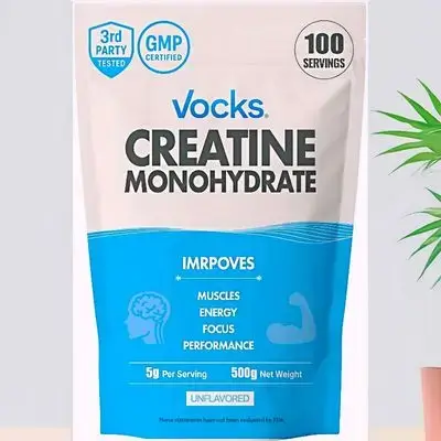 Vocks Creatine Monohydrate Powder - Creatine Supplement, Micronized Creatine, Creatine Powder - Unflavored & Gluten Free, 5g per Servings, 500g (1.1 lbs), 100 Servings
