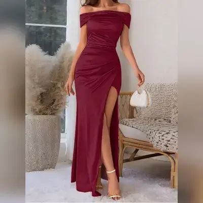 Women's Summer Wine Red Dress, Off Shoulder Dress - XL