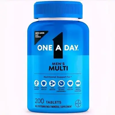 One A Day Multivitamin for Men - Men Multivitamins with Vitamin D, Zinc, Folic Acid, B Vitamins, B12, B6, Selenium, chromium, Calcium, Physical Energy, testosterone, sexual health, 200 tablets