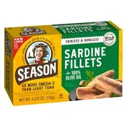 Season Sardines in Extra Virgin Olive Oil – Skinless & Boneless, Wild Caught, 22g of Protein, Keto Snacks, More Omega 3's Than Tuna, Kosher, High in Calcium, Canned Sardines – 4.37 Oz Tins