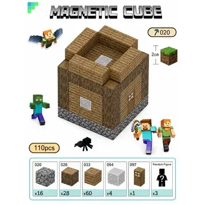 Minecraft Magnetic Building T020 House 1 – 110 Pieces + 3 Random Plush Toys