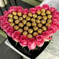 Heart Box Of Pink Roses & Referro Chocolate