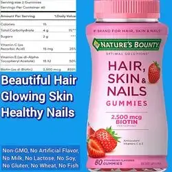 Nature's Bounty Optimal Solutions, Hair, Skin, Nails, Biotin, Vitamin C, Vitamin E, 80 Strawberry Gummies, hair skin nails