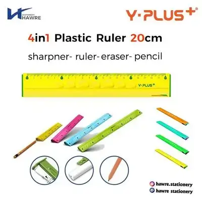 4in1 Plastic Ruler 20cm-Y.PLUS