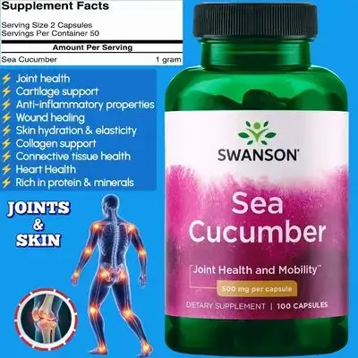Sea Cucumber, Natural Nutrient Promoting Joint Health & Mobility, Supports Cartilage Protection & Connective Tissue Health, Skin Elasticity and Rejuvenation, 100 Capsules sea cucumber