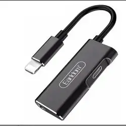 Earldom ET-OT52 2-in-1 Lightning Adapter To Lightning Charger And AUX 3.5mm - Black