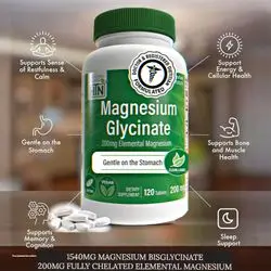 Magnesium Glycinate - Muscle, Nerves, Relaxation & Sleep Supplement | 1540mg Magnesium Bisglycinate (200mg Elemental Magnesium) Fully Reacted Chelated - 120 Tablets magnesium