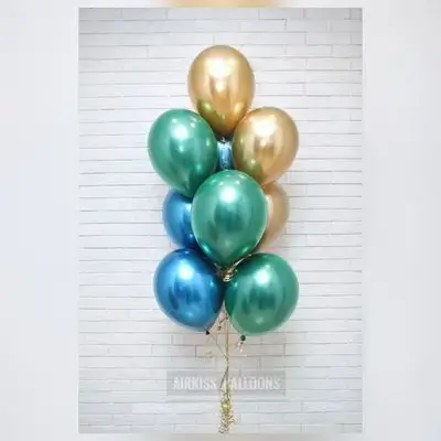Gold, Turquoise & Blue Standard Helium Balloon Group – 8 Balloons