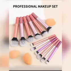 12pcs Multi-Functional Super Soft Makeup Brush Set + Slant & Drop-Shaped Beauty Sponge + 1pc Round/Drop-Shaped Powder Puff For Quick Makeup Application