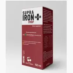 supra iron syrup with quatrefolic active folic acid sweet cherry flavour 150ml