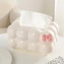 1Pc Plastic Cute Marshmallow Shaped Tissue Box With Cute Bow