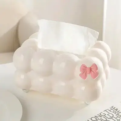 1Pc Plastic Cute Marshmallow Shaped Tissue Box With Cute Bow